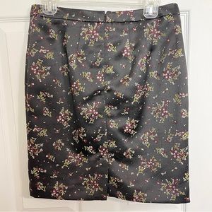 Loft Black Satin Skirt with small Floral Print  Size 6